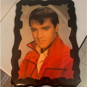 Vintage Elvis Presley colored picture wood lacquered wall plague 15 1/2 x 21 1/2